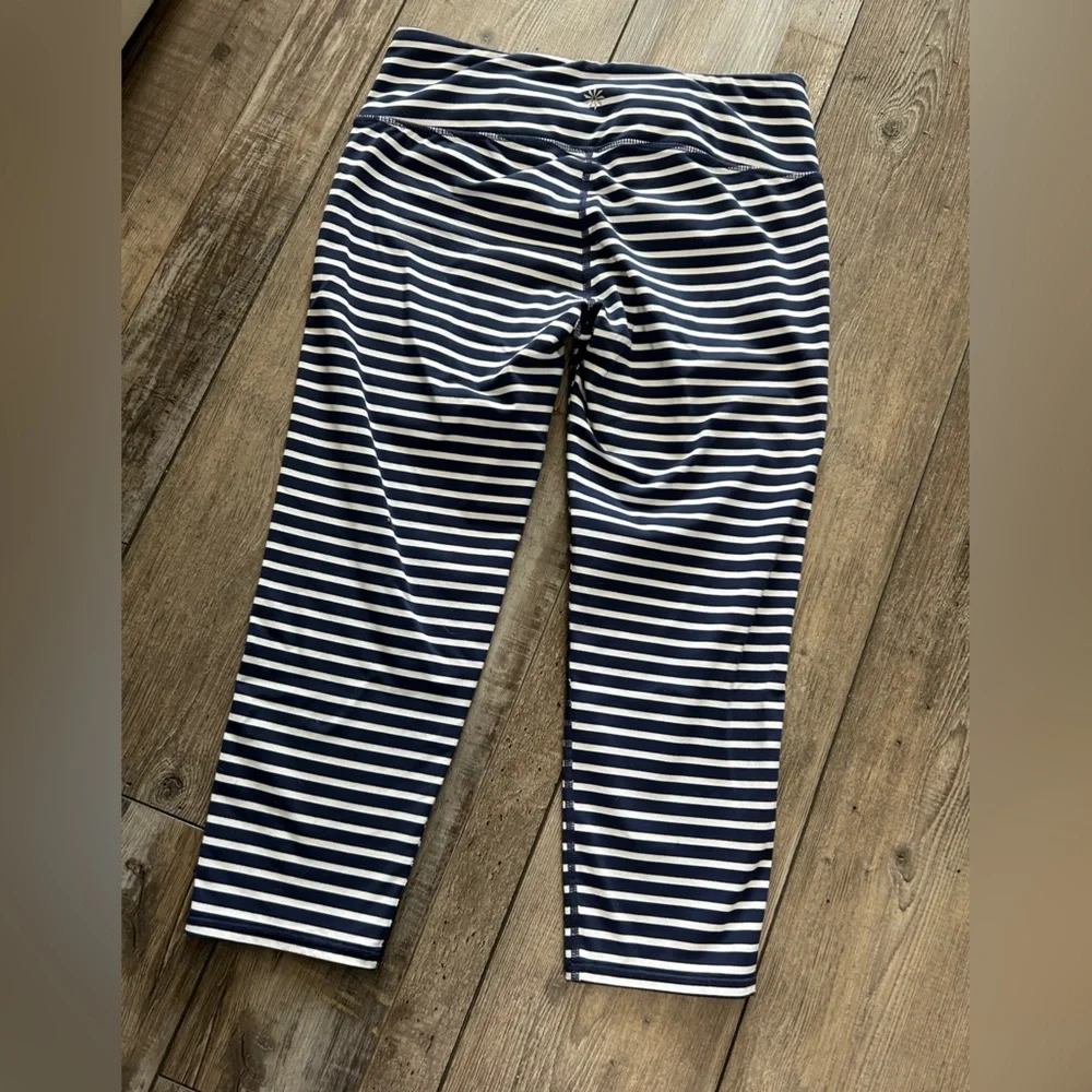 Athleta Chaturanga Navy & White Striped Cropped capri Leggings - Picture 2 of 4
